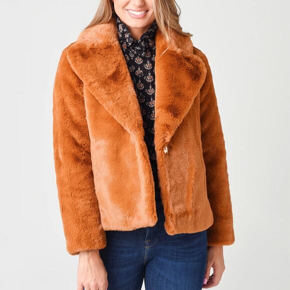 Badgley Mischka Brown Faux Fur Jacket Coat Size M - Picture 1 of 7